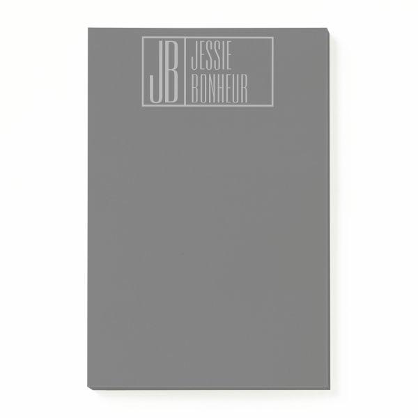 Modern, Grey on Dark Grey, Initials & Name Logo Post-it Notes