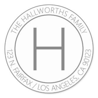 Modern Grey & White Return Address Classic Round Sticker