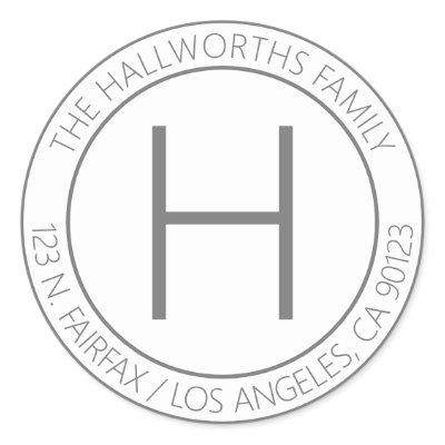 Modern Grey & White Return Address Classic Round Sticker