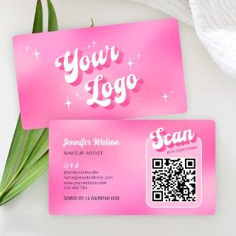 Modern Groovy Pink Logo Makeup Nails Salon QR Code
