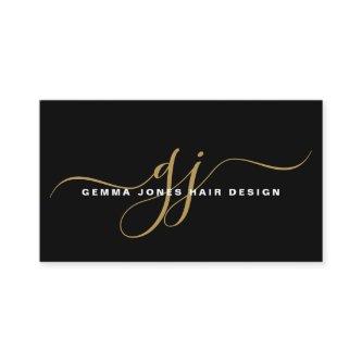 Modern Hair Stylist Gold Script Monogram Black