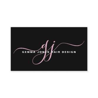 Modern Hair Stylist Pink Script Monogram Black
