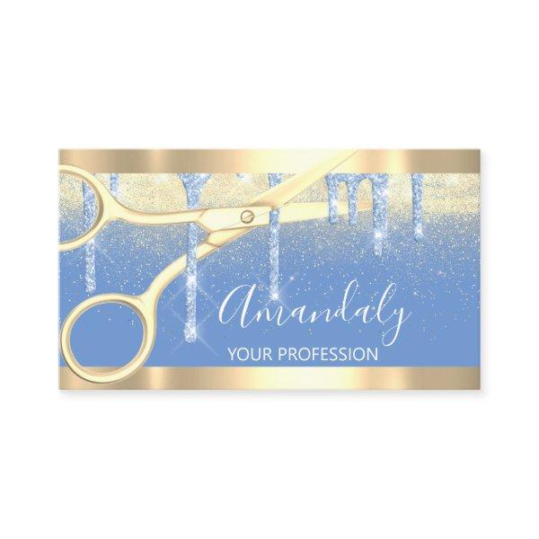 Modern Hairdresser Scissors Drip Gold Blue Glitter