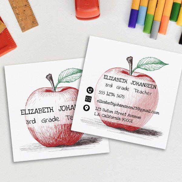 Modern Hand Drawn Red Apple Teacher Private Tutor Square