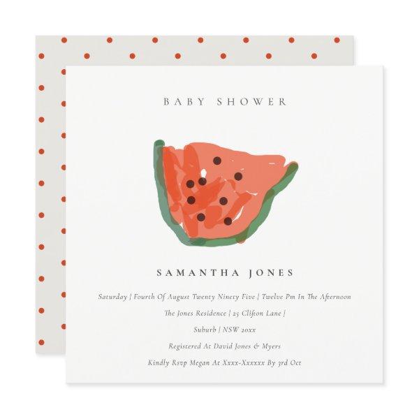 Modern Hand Drawn Watermelon Fruit Baby Shower  Invitation