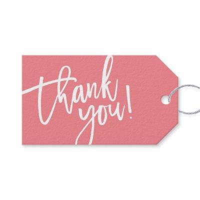 MODERN HAND LETTERED thank you coral white writing Gift Tags