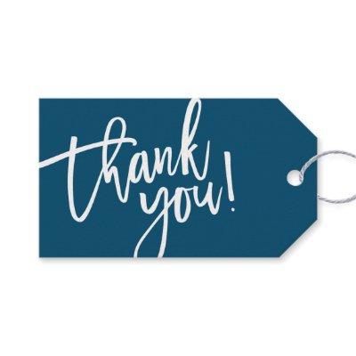 MODERN HAND LETTERED thank you navy white writing Gift Tags