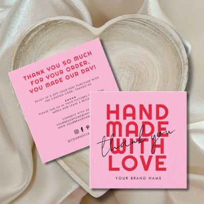 Modern handmade with love thank you square