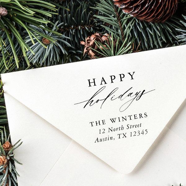 Modern Happy Holidays Return Address Self-inking Stamp