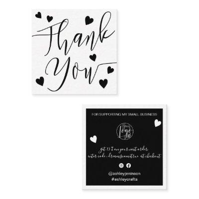 Modern hearts thank you script order black white square