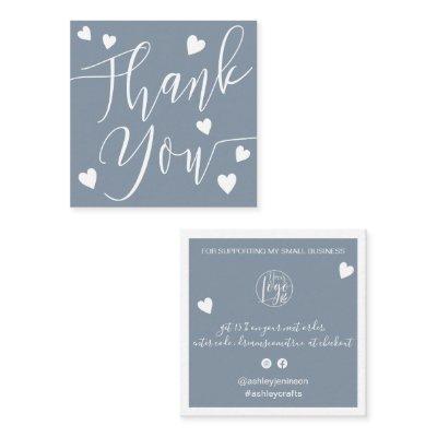 Modern hearts thank you script order dusty blue square