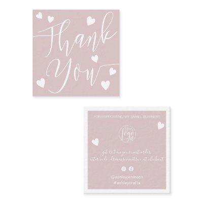 Modern hearts thank you script order dusty pink square