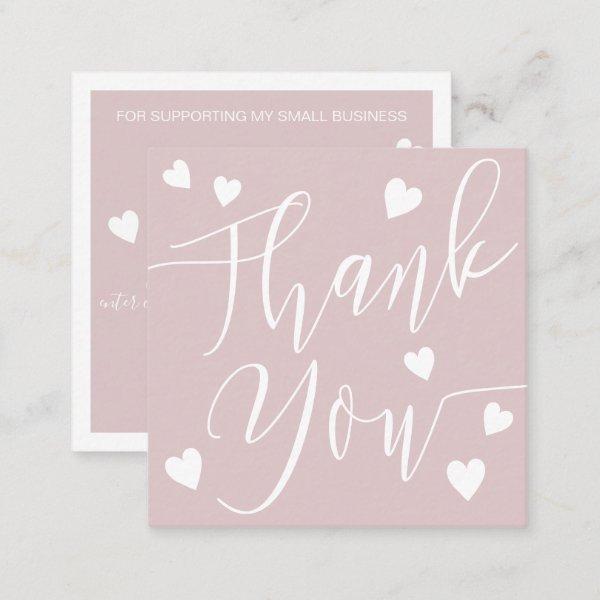 Modern hearts thank you script order dusty pink square