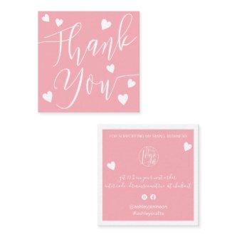 Modern hearts thank you script order pink square