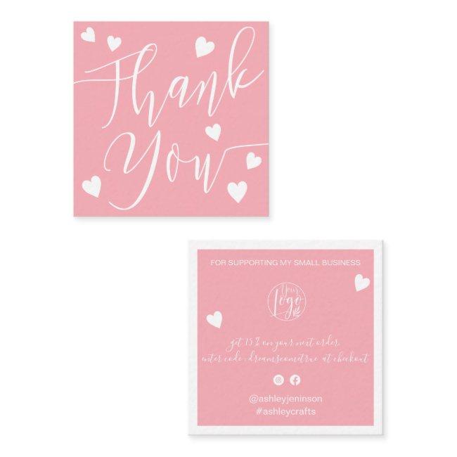 Modern hearts thank you script order pink square