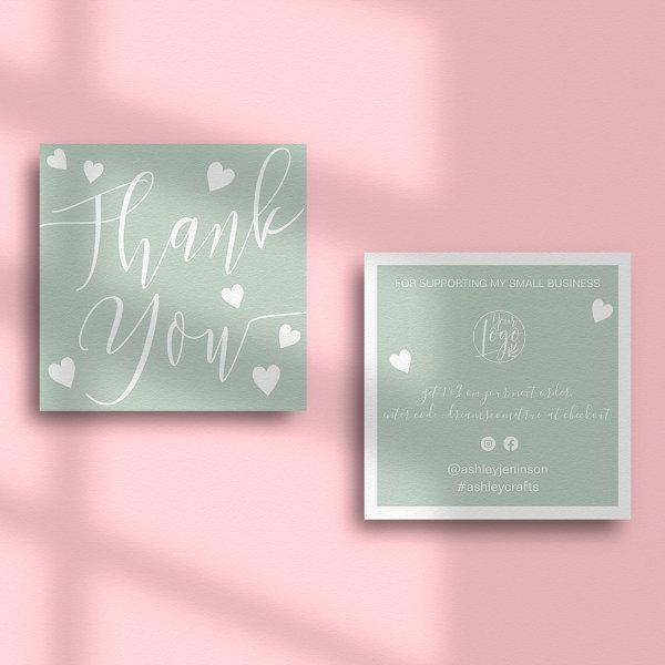 Modern hearts thank you script order sage green square