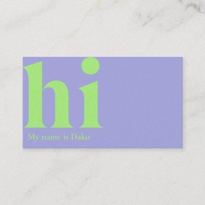 Modern 'hi'  in periwinkle and lime