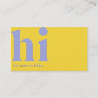 Modern 'hi'  in yellow and periwinkle