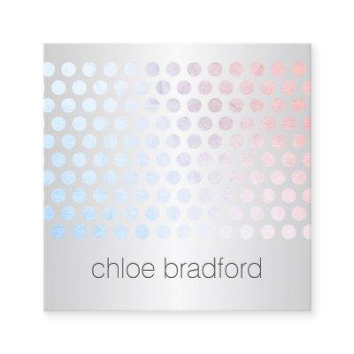 Modern Holographic Dot Pattern on Faux Silver Square