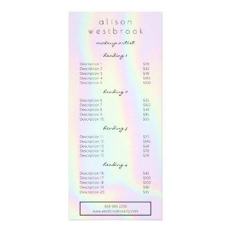 Modern holographic pastel glam salon service menu