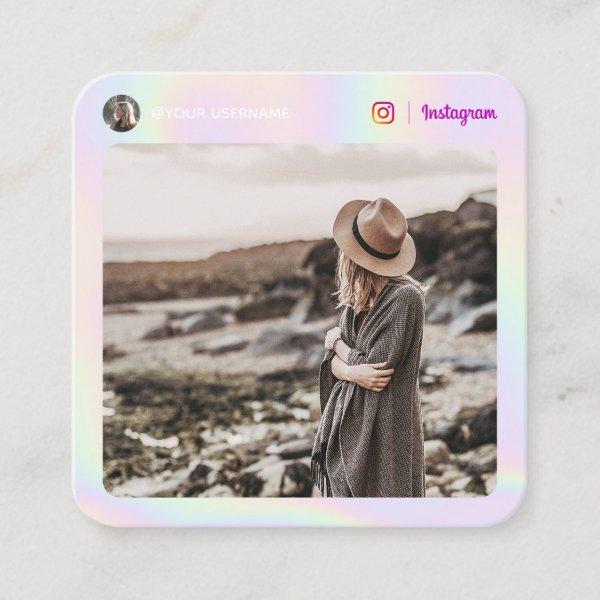 Modern holographic pastel rainbow Instagram photo Calling Card