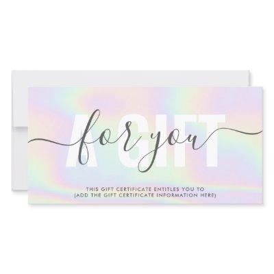 Modern holographic pastel rainbow salon gift card