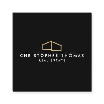 Modern Home Logo Faux Gold on Black Square