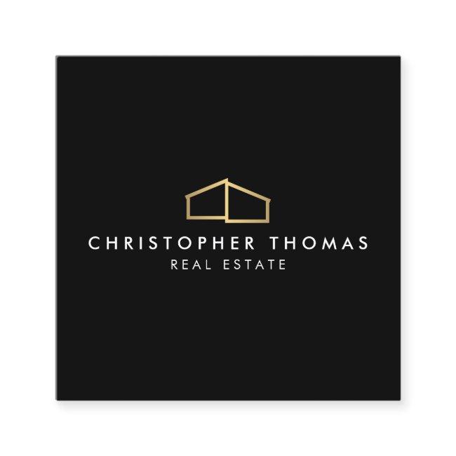 Modern Home Logo Faux Gold on Black Square