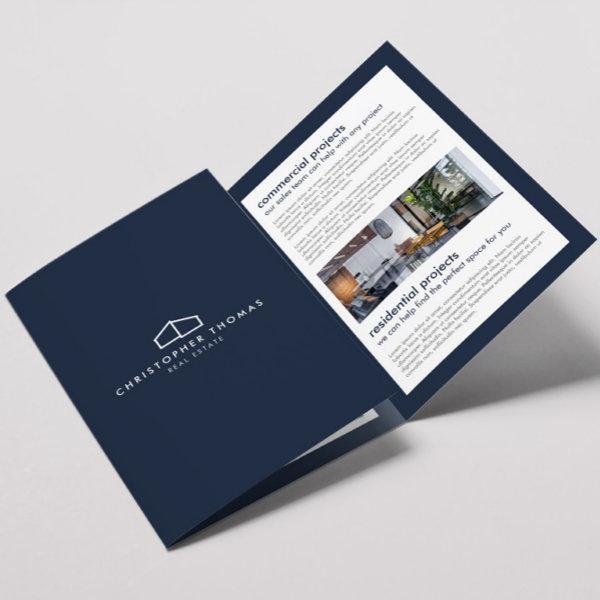 Modern Home Logo Real Estate Navy Blue Brochure