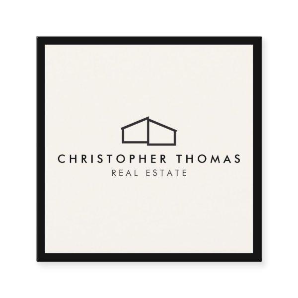 Modern Home Logo Real Estate, Realtor Ivory/Black Square
