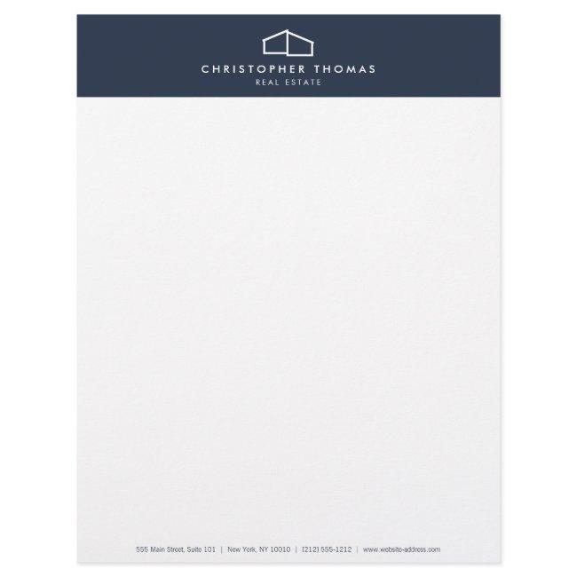 Modern Home Logo Real Estate, Realtor Navy Blue Letterhead