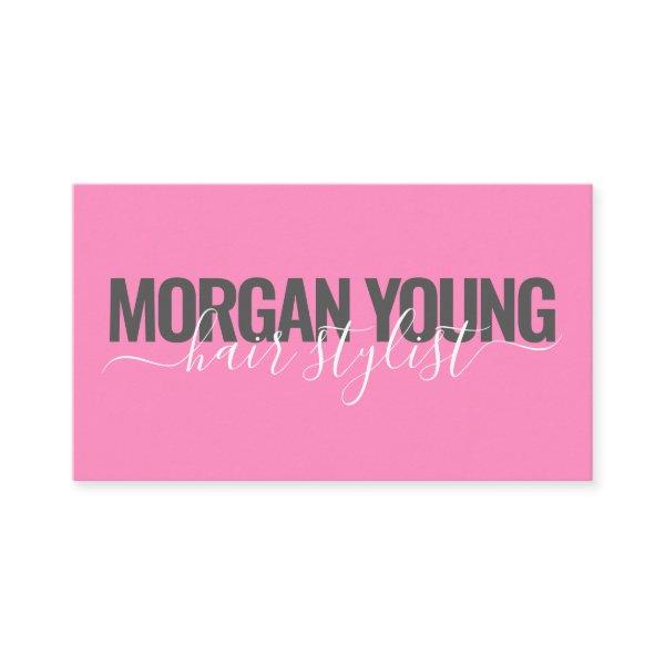 Modern hot pink hair stylist script signature
