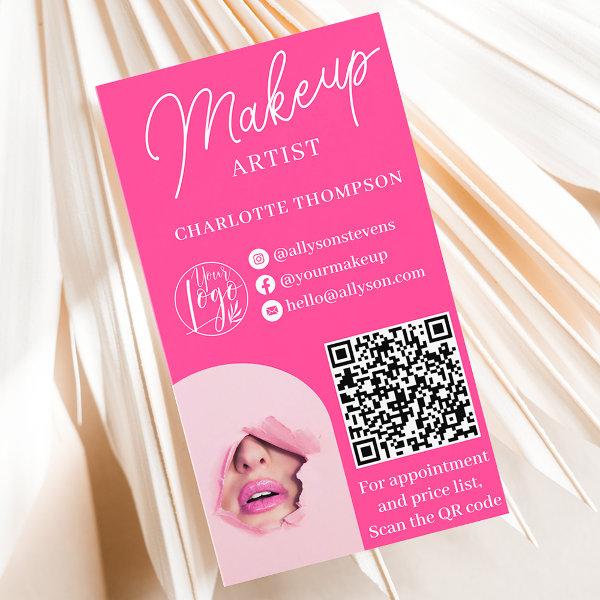 Modern hot pink makeup logo Qr code 2 photos