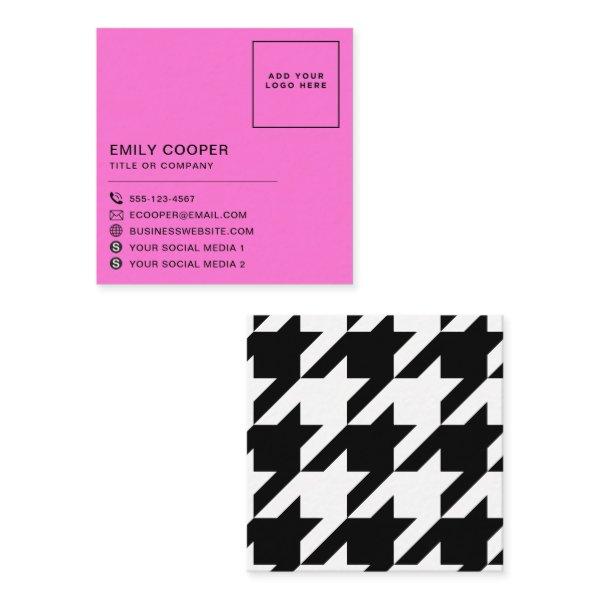 Modern Houndstooth Add Logo Black White Neon Pink Square