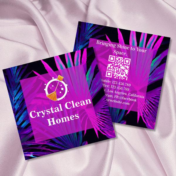Modern House Cleaning Maid Logo QR Code Square