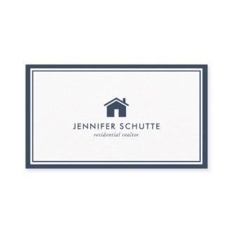 Modern House Simple Navy Plaid Real Estate Agent