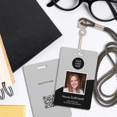 Modern ID card custom logo photo QR code gray Badge