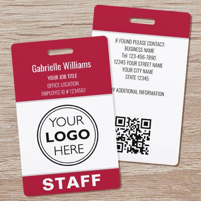 Modern ID Logo Security Staff Pass Red Custom Badge