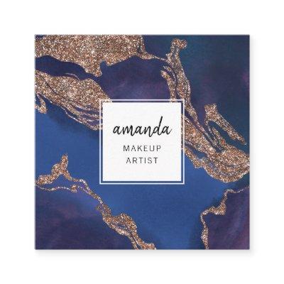 Modern Indigo Blue Gold Marble Makeup Artist Square