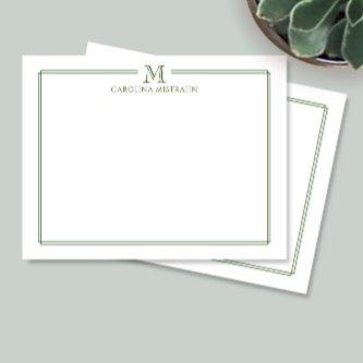 Modern Initial Dark Green Border Stationery Note Card