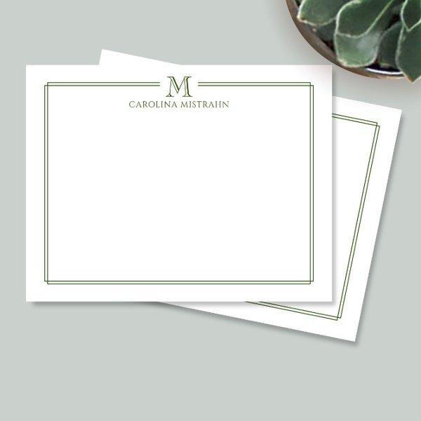 Modern Initial Dark Green Border Stationery Note Card