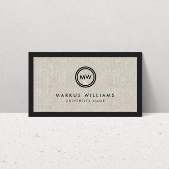 Modern Initials Black and Linen Graduate Student Calling Card