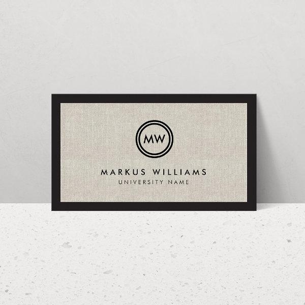 Modern Initials Black and Linen Graduate Student Calling Card