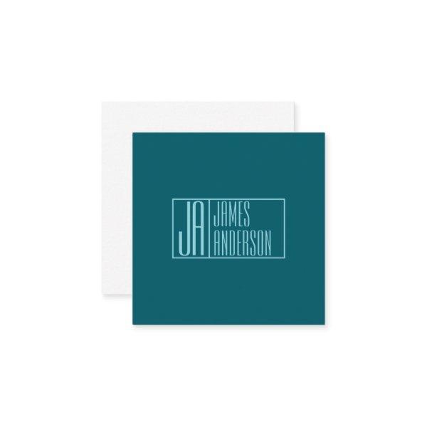 Modern Initials & Name | Dark Teal & Light Blue Enclosure Card