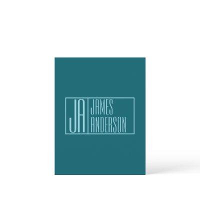 Modern Initials & Name | Dark Teal & Light Blue Note Card