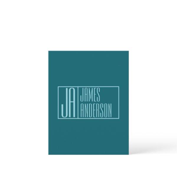 Modern Initials & Name | Dark Teal & Light Blue Note Card