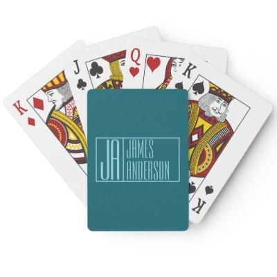 Modern Initials & Name | Dark Teal & Light Blue Poker Cards
