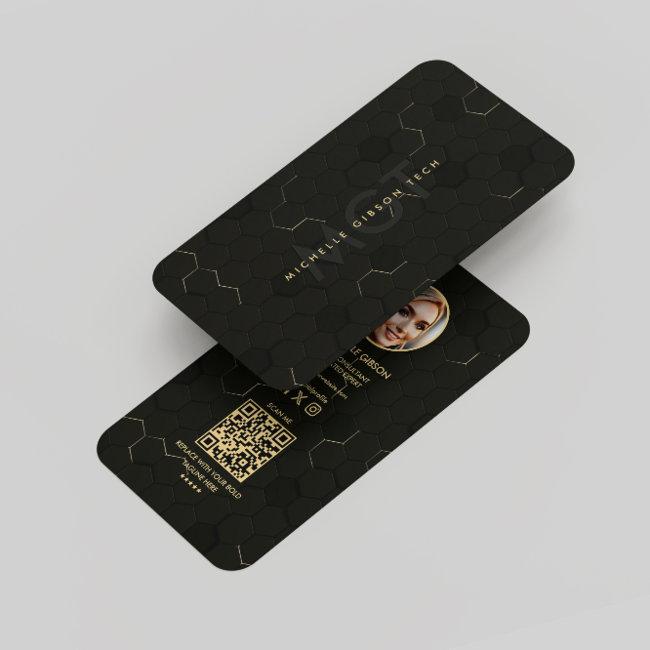 Modern IT Technician Hexagon Black Gold Monogram