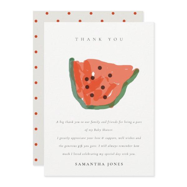Modern Kid Hand Drawn Watermelon Fruit Baby Shower Thank You Card