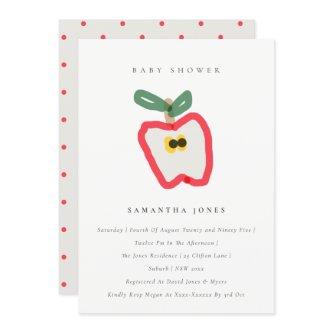 Modern Kids Hand Drawn Apple Fruit Baby Shower  Invitation